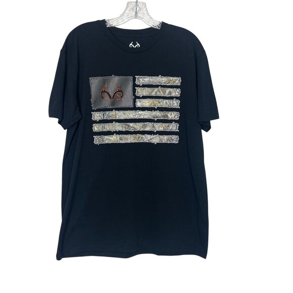 Realtree Tshirt Mens Large Blac Camo American Flag Design - Picture 1 of 7